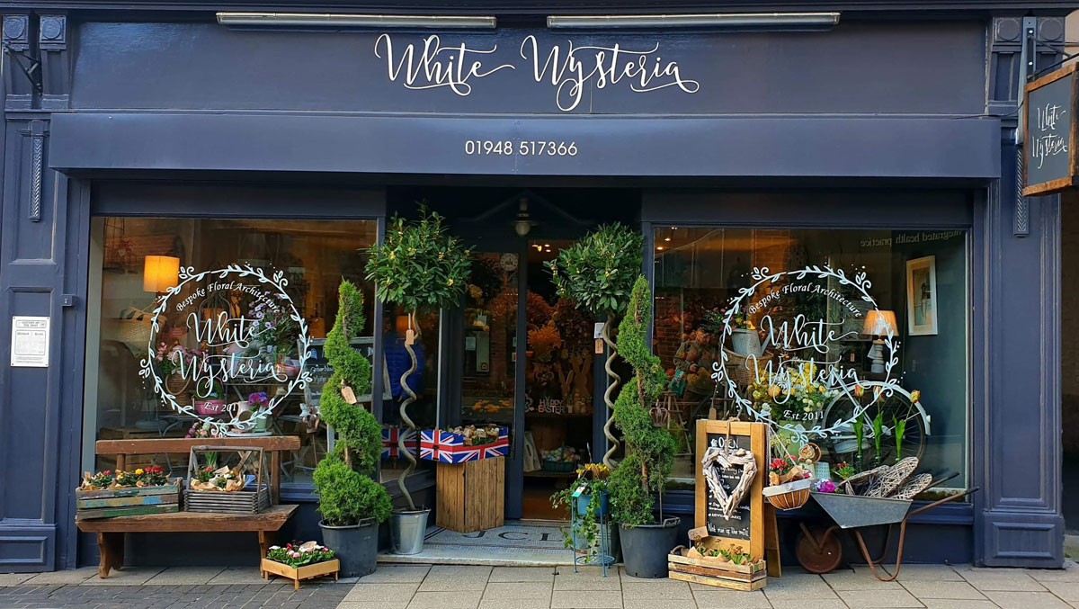 Shop front of White Wysteria in Whitchurch town centre